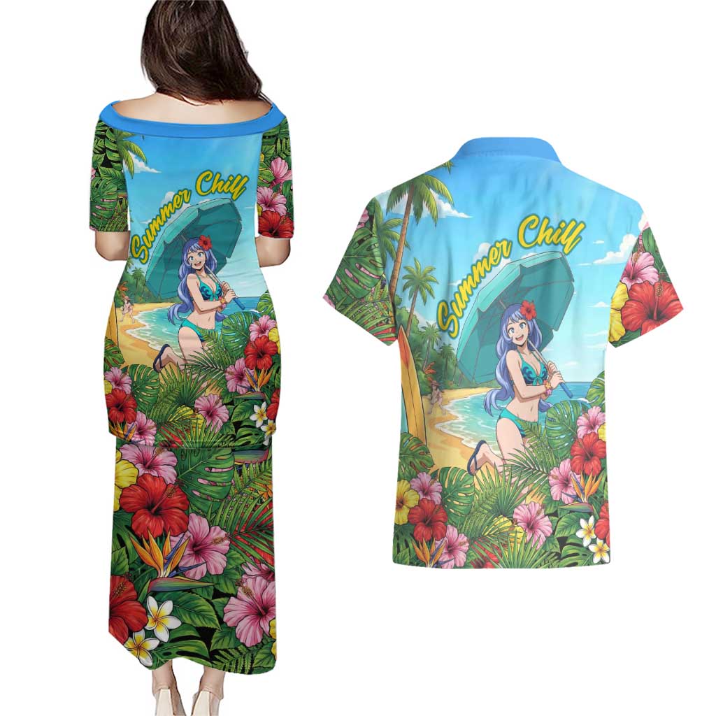 Nejire Hado Summer Chill Couples Matching Puletasi and Hawaiian Shirt Tropical Anime Surfside Art