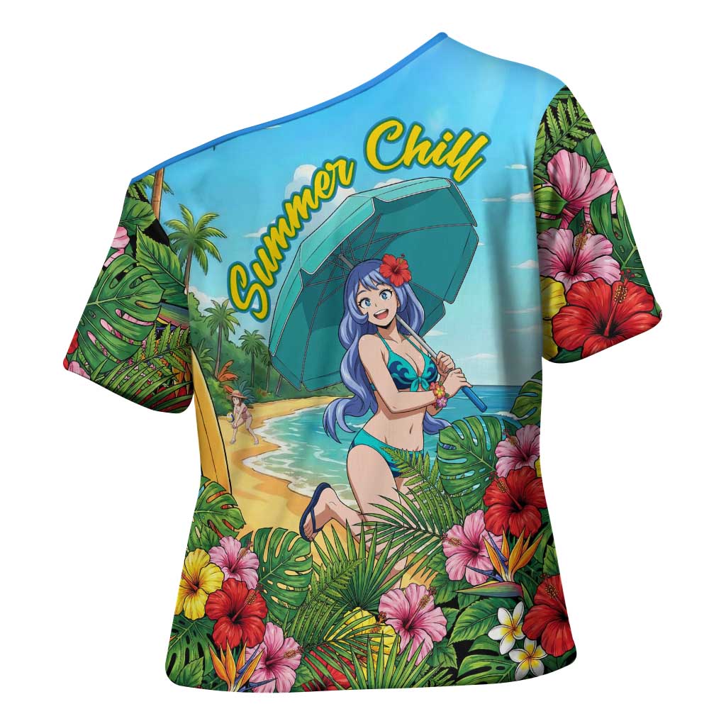 Nejire Hado Summer Chill Cross Shoulder Shirt Tropical Anime Surfside Art