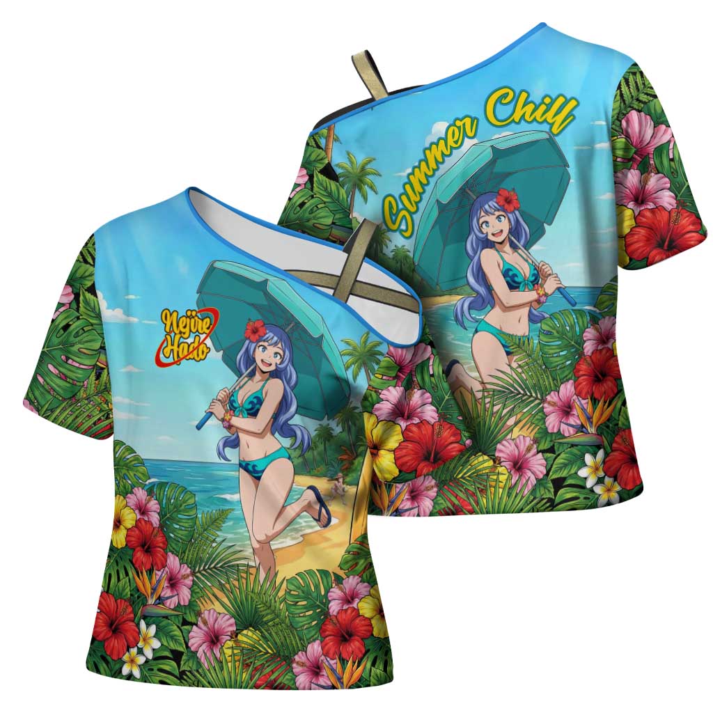 Nejire Hado Summer Chill Cross Shoulder Shirt Tropical Anime Surfside Art