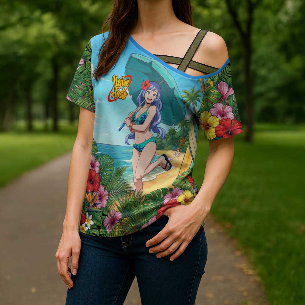 Nejire Hado Summer Chill Cross Shoulder Shirt Tropical Anime Surfside Art