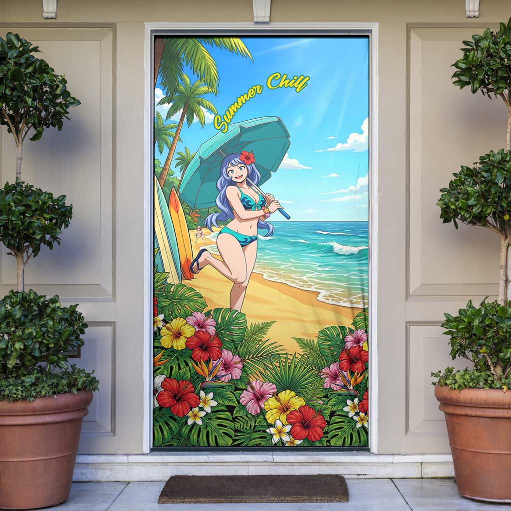 Nejire Hado Summer Chill Door Cover Tropical Anime Surfside Art