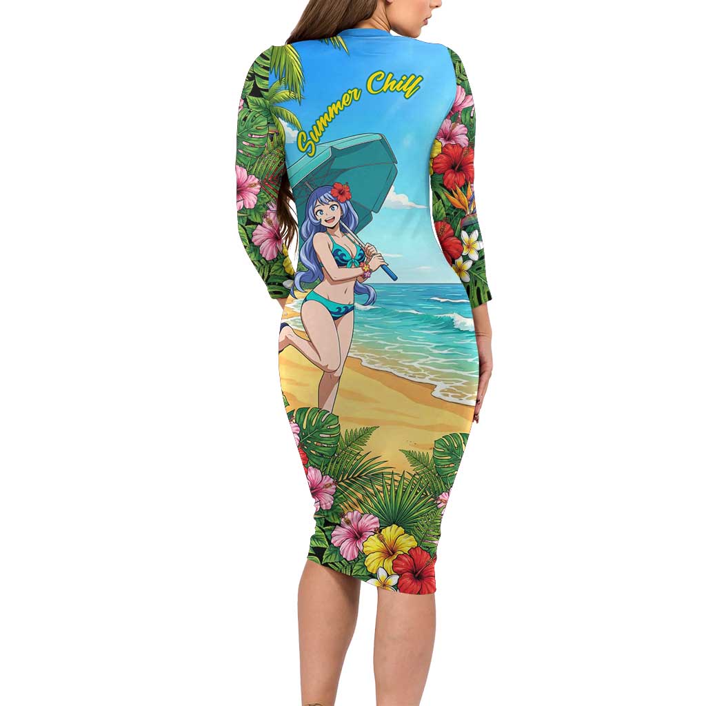 Nejire Hado Summer Chill Family Matching Long Sleeve Bodycon Dress and Hawaiian Shirt Tropical Anime Surfside Art