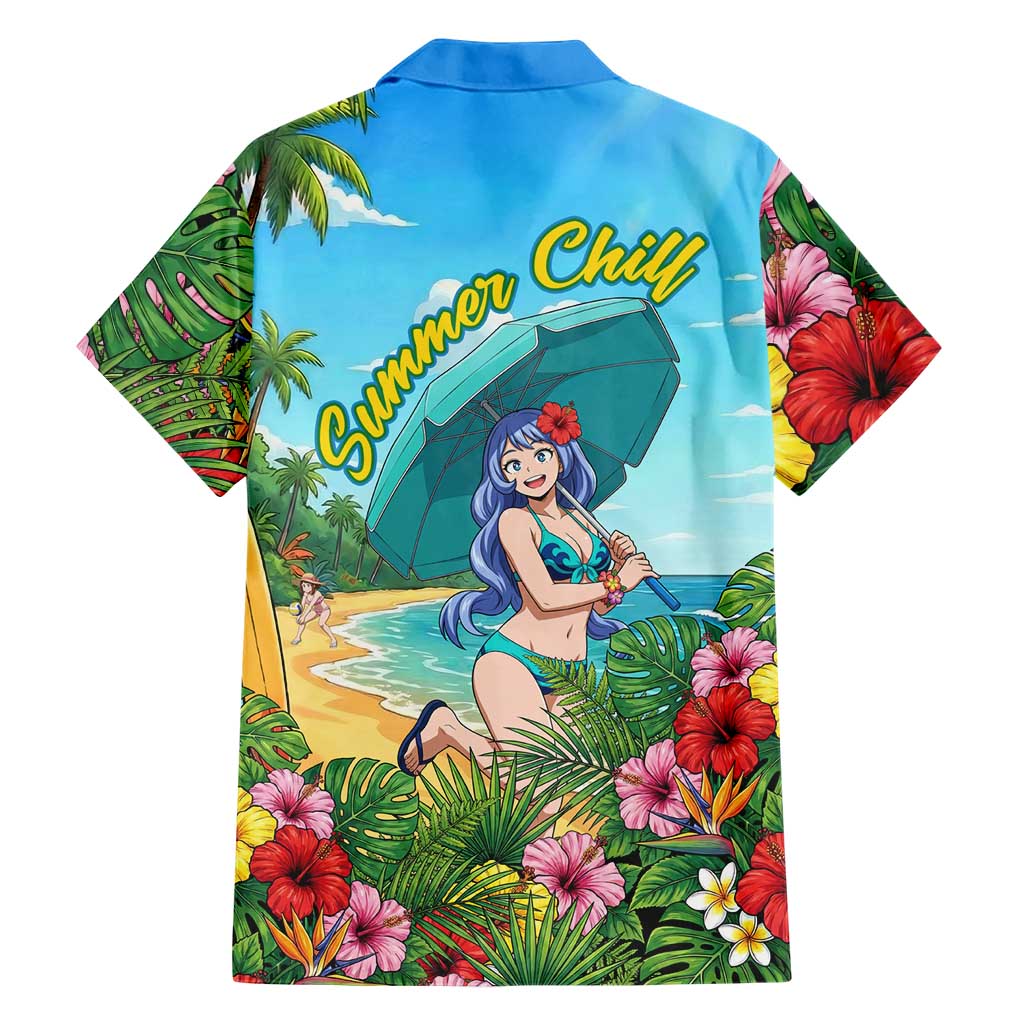 Nejire Hado Summer Chill Family Matching Off Shoulder Short Dress and Hawaiian Shirt Tropical Anime Surfside Art