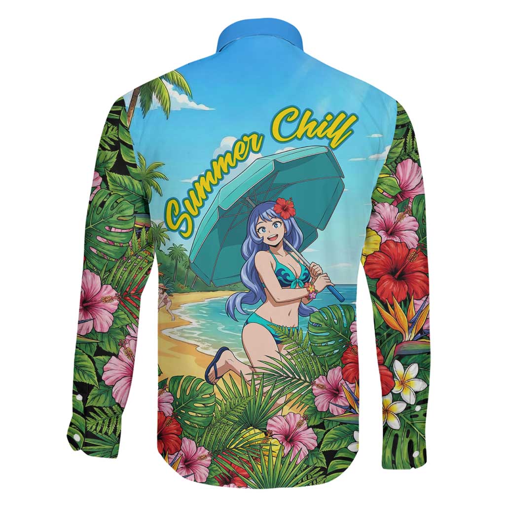 Nejire Hado Summer Chill Family Matching Off Shoulder Short Dress and Hawaiian Shirt Tropical Anime Surfside Art