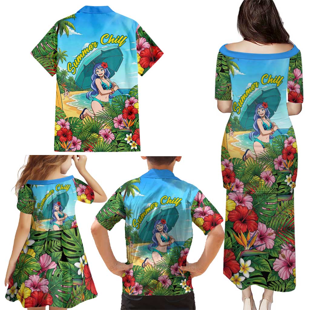 Nejire Hado Summer Chill Family Matching Puletasi and Hawaiian Shirt Tropical Anime Surfside Art