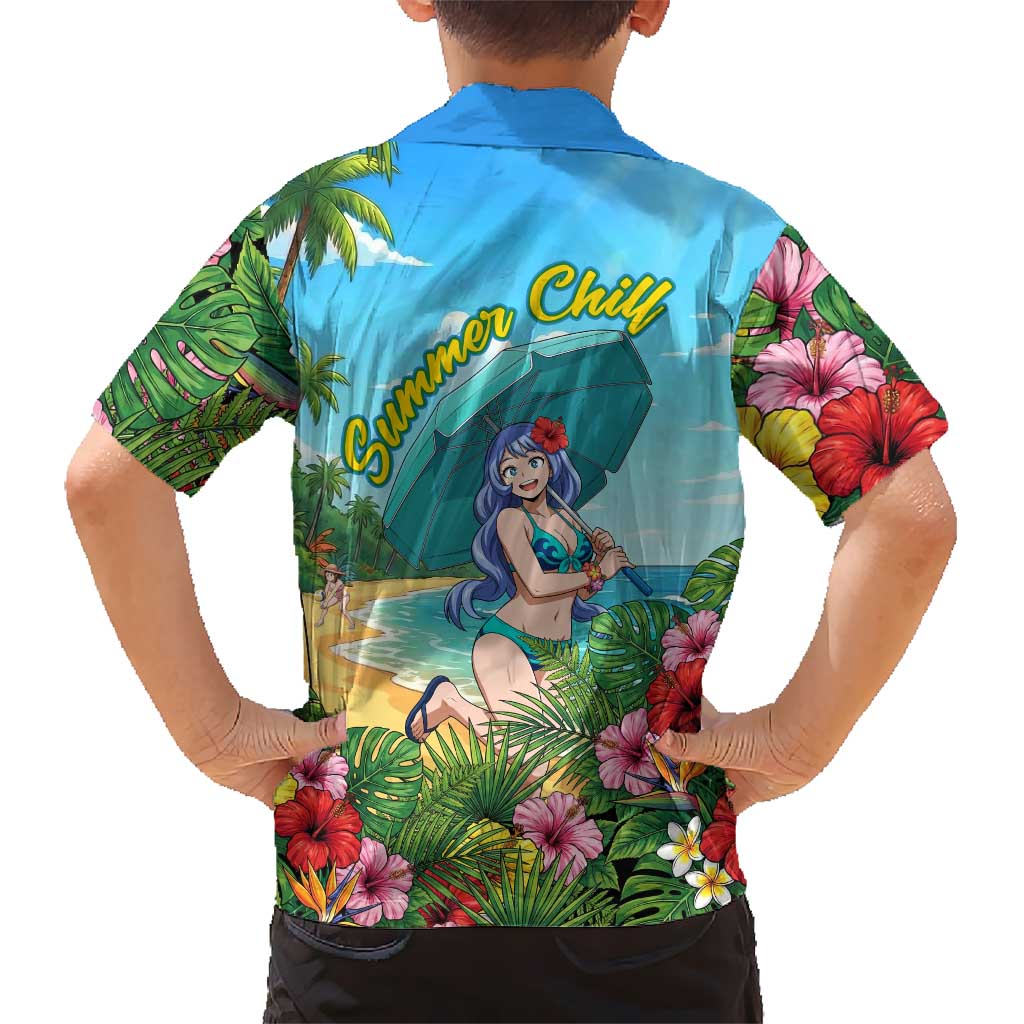 Nejire Hado Summer Chill Family Matching Short Sleeve Bodycon Dress and Hawaiian Shirt Tropical Anime Surfside Art