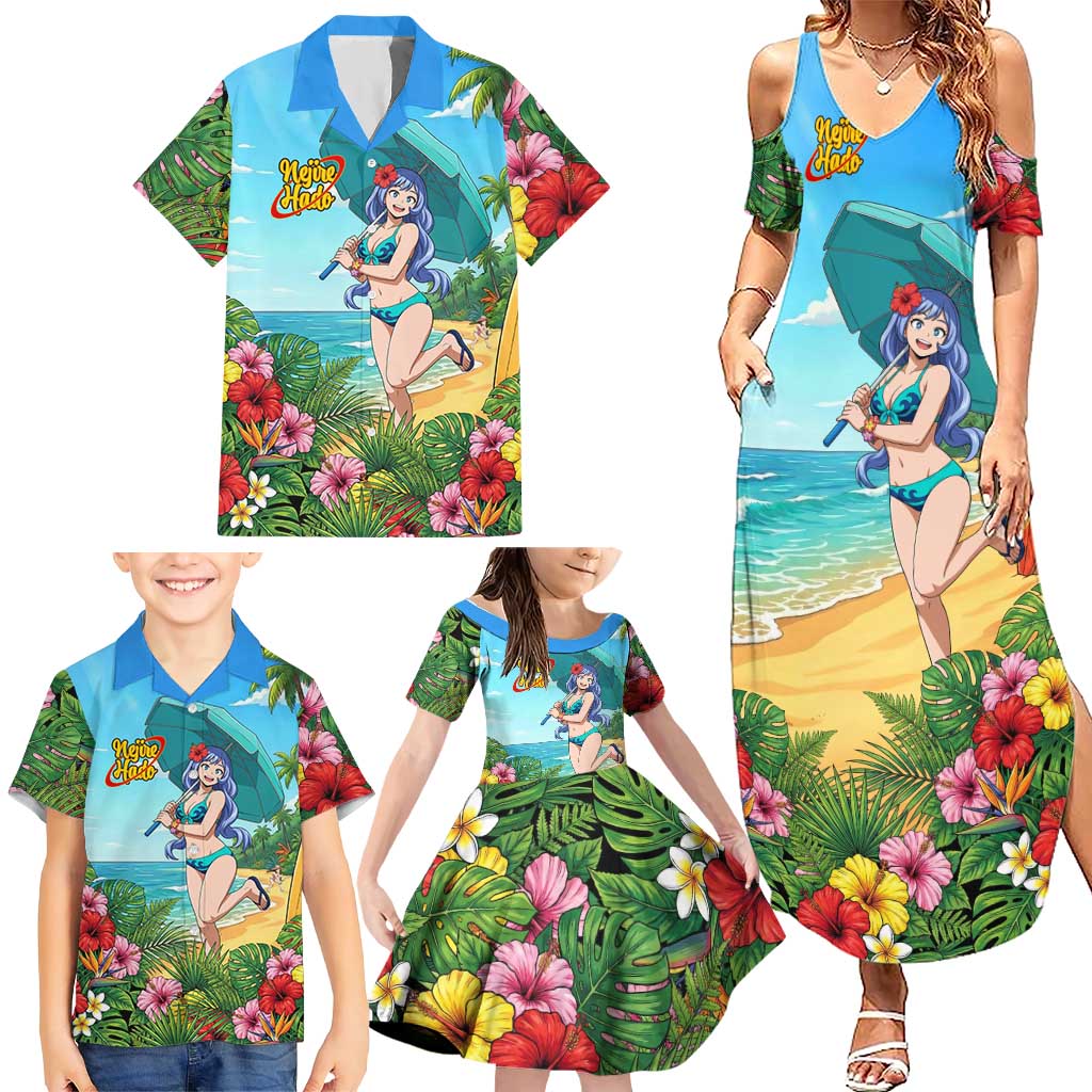 Nejire Hado Summer Chill Family Matching Summer Maxi Dress and Hawaiian Shirt Tropical Anime Surfside Art