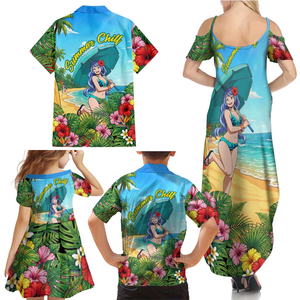 Nejire Hado Summer Chill Family Matching Summer Maxi Dress and Hawaiian Shirt Tropical Anime Surfside Art