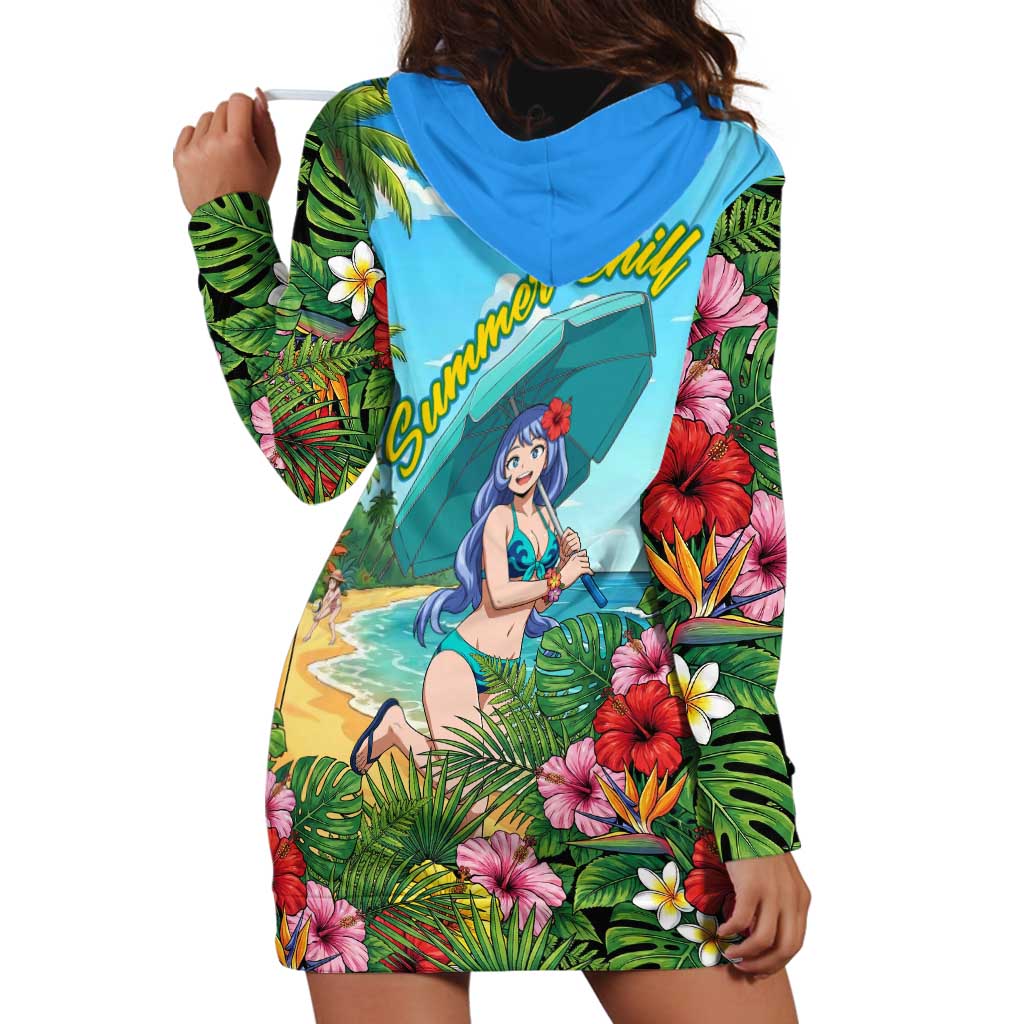 Nejire Hado Summer Chill Hoodie Dress Tropical Anime Surfside Art