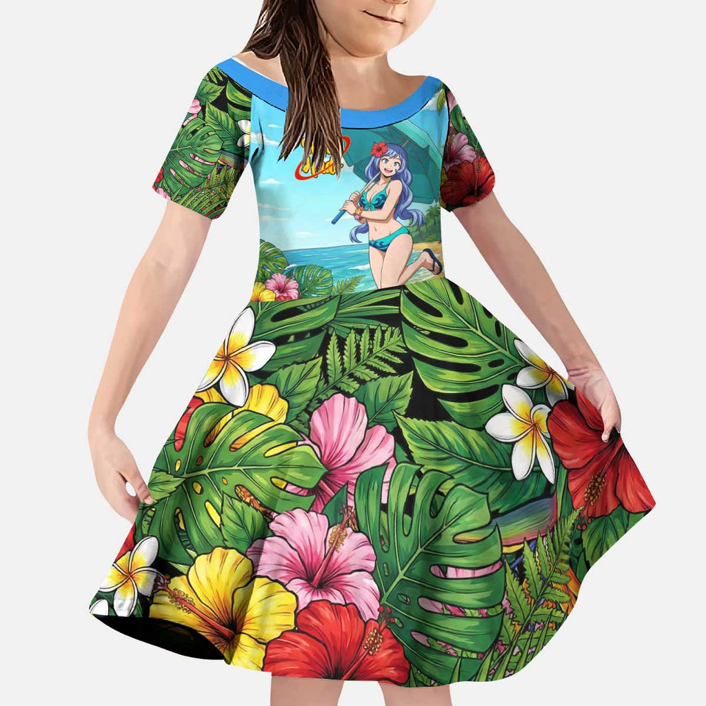 Nejire Hado Summer Chill Kid Short Sleeve Dress Tropical Anime Surfside Art