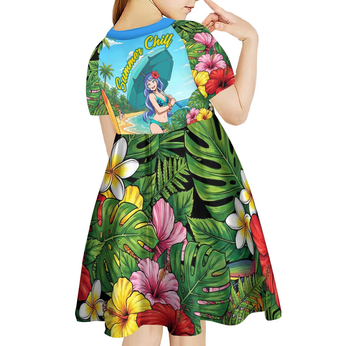 Nejire Hado Summer Chill Kid Short Sleeve Dress Tropical Anime Surfside Art