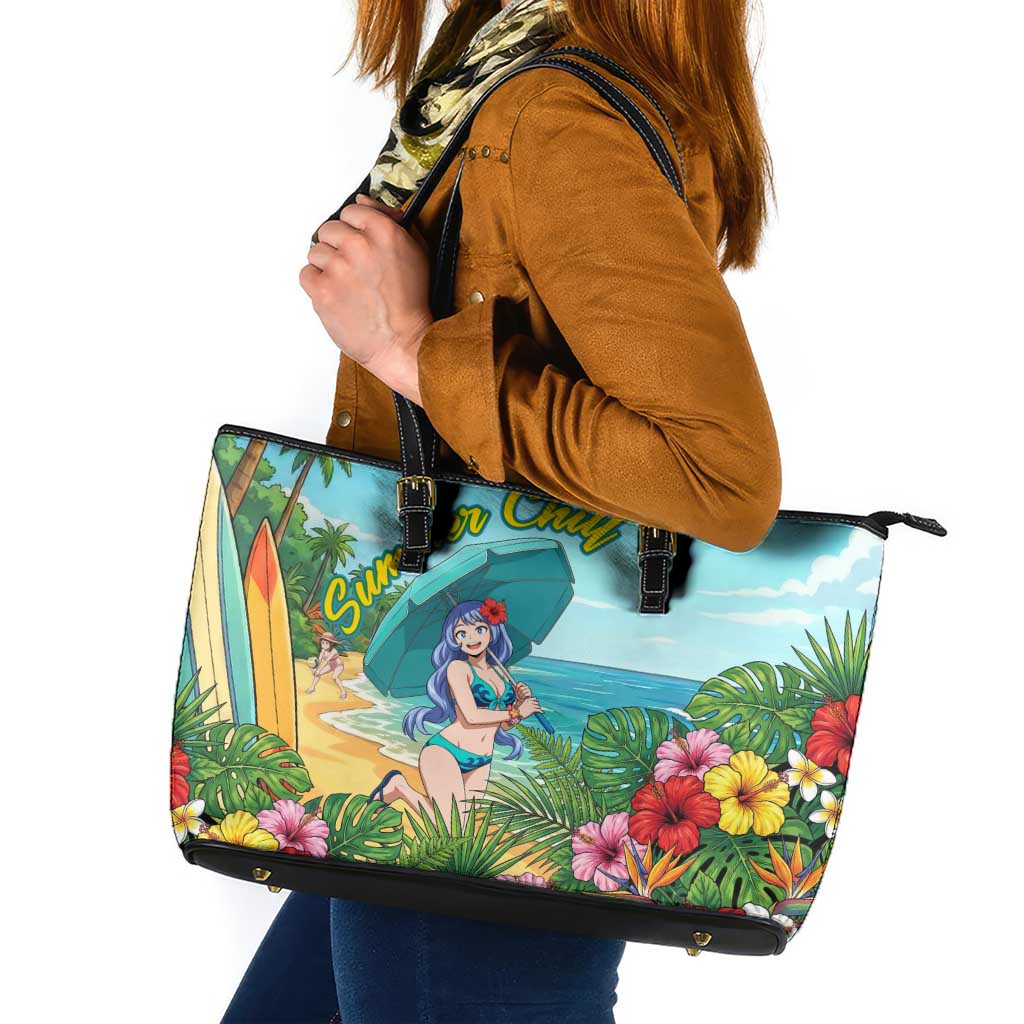 Nejire Hado Summer Chill Leather Tote Bag Tropical Anime Surfside Art