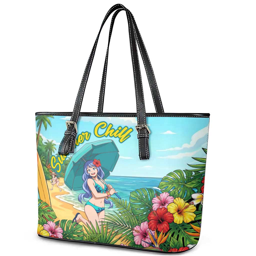 Nejire Hado Summer Chill Leather Tote Bag Tropical Anime Surfside Art