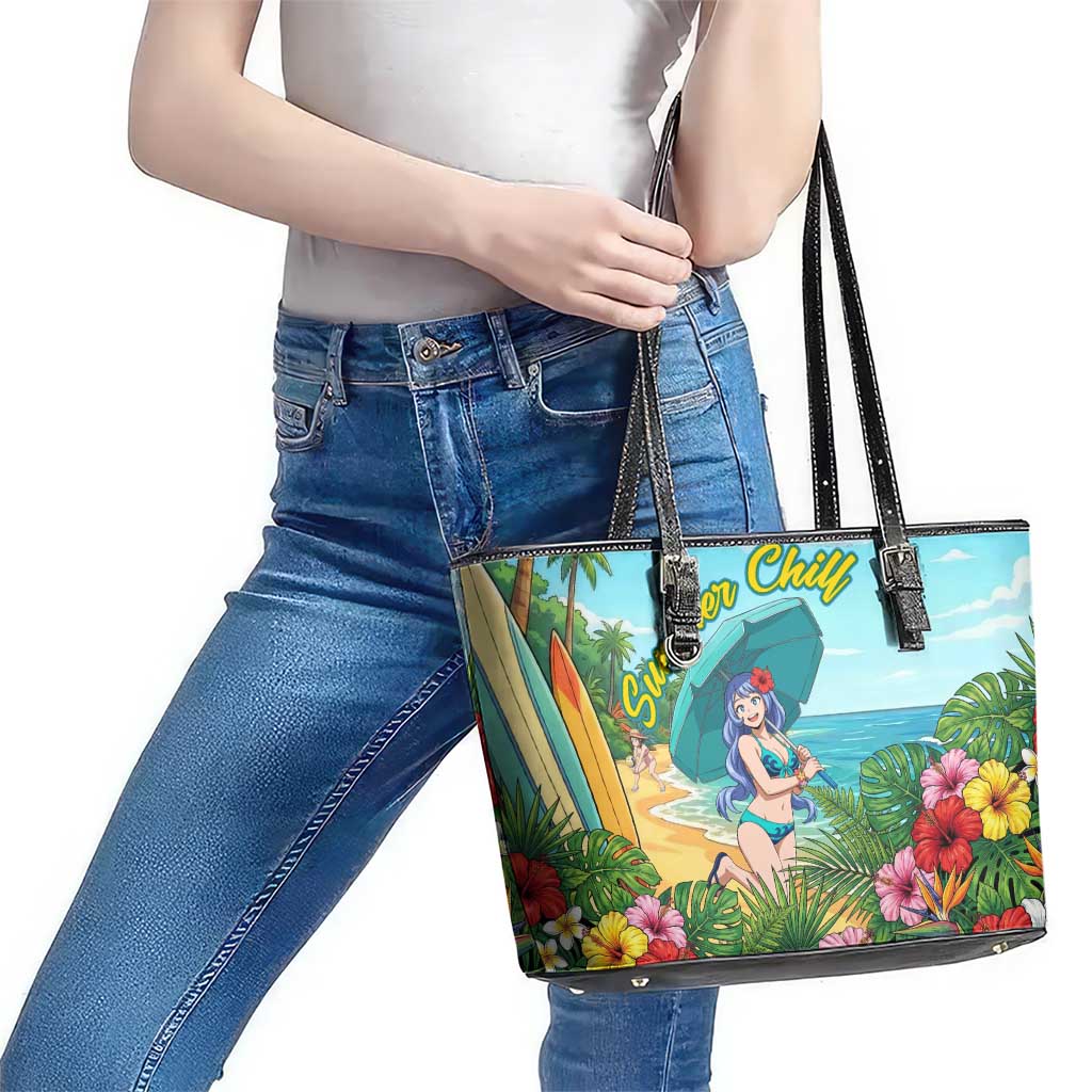 Nejire Hado Summer Chill Leather Tote Bag Tropical Anime Surfside Art