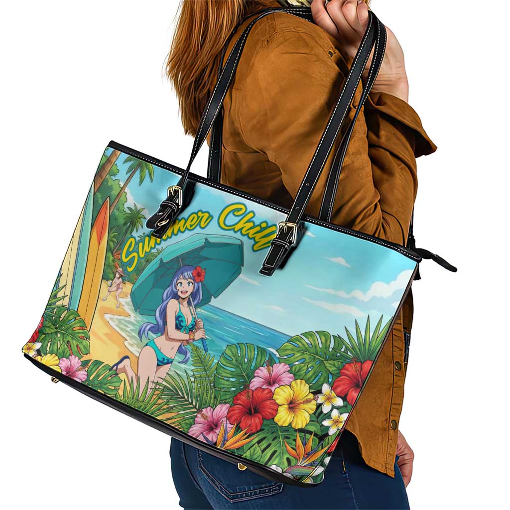 Nejire Hado Summer Chill Leather Tote Bag Tropical Anime Surfside Art