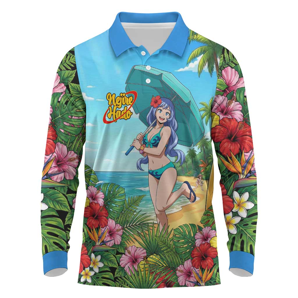 Nejire Hado Summer Chill Long Sleeve Polo Shirt Tropical Anime Surfside Art