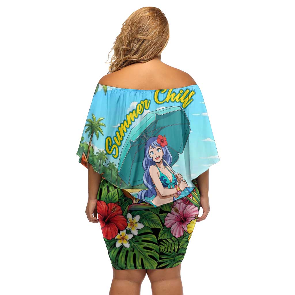 Nejire Hado Summer Chill Off Shoulder Short Dress Tropical Anime Surfside Art