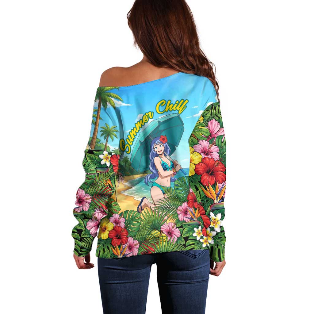 Nejire Hado Summer Chill Off Shoulder Sweater Tropical Anime Surfside Art