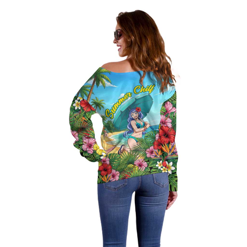 Nejire Hado Summer Chill Off Shoulder Sweater Tropical Anime Surfside Art