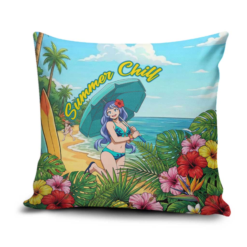 Nejire Hado Summer Chill Pillow Cover Tropical Anime Surfside Art