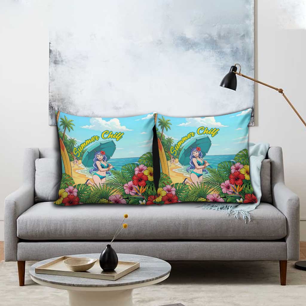 Nejire Hado Summer Chill Pillow Cover Tropical Anime Surfside Art