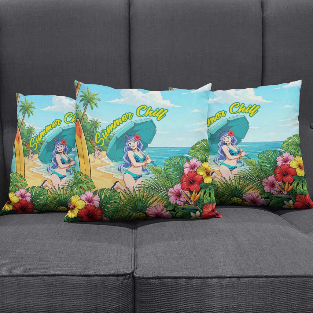 Nejire Hado Summer Chill Pillow Cover Tropical Anime Surfside Art