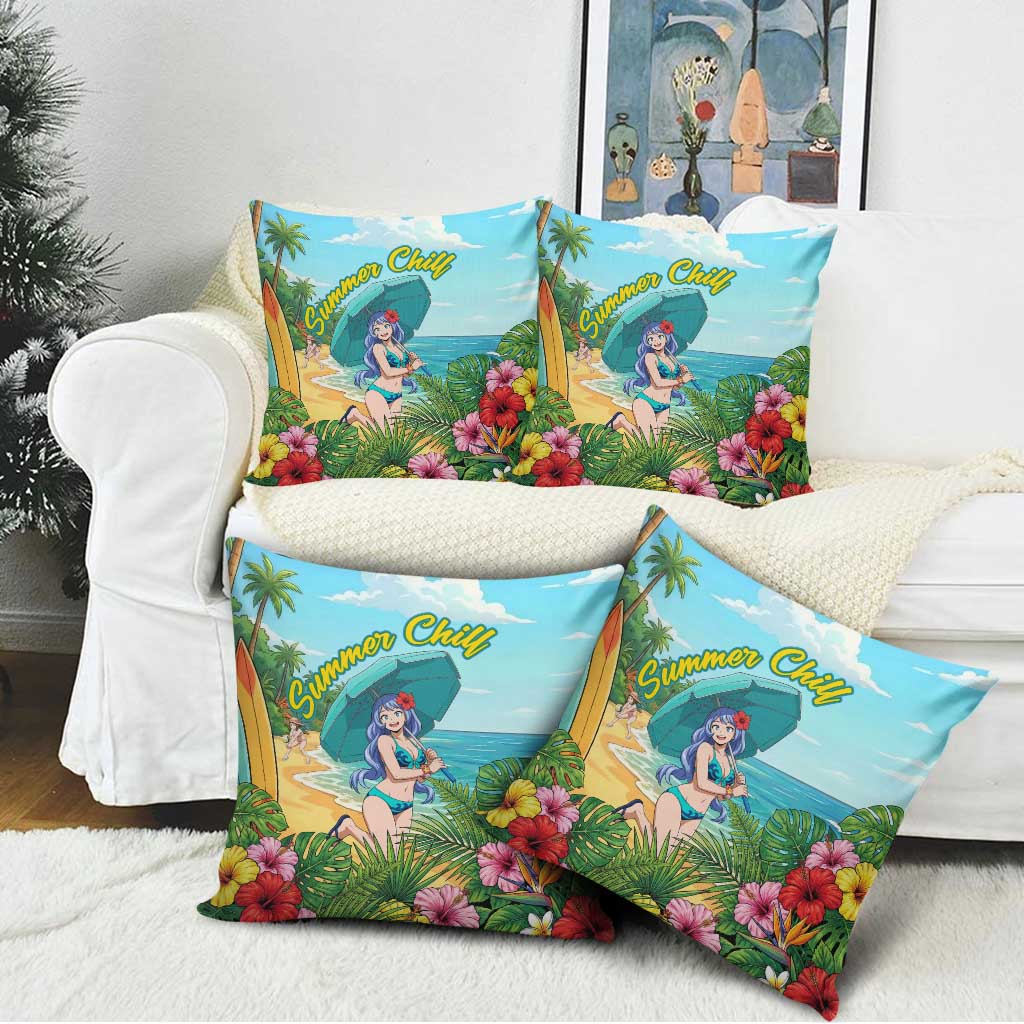 Nejire Hado Summer Chill Pillow Cover Tropical Anime Surfside Art