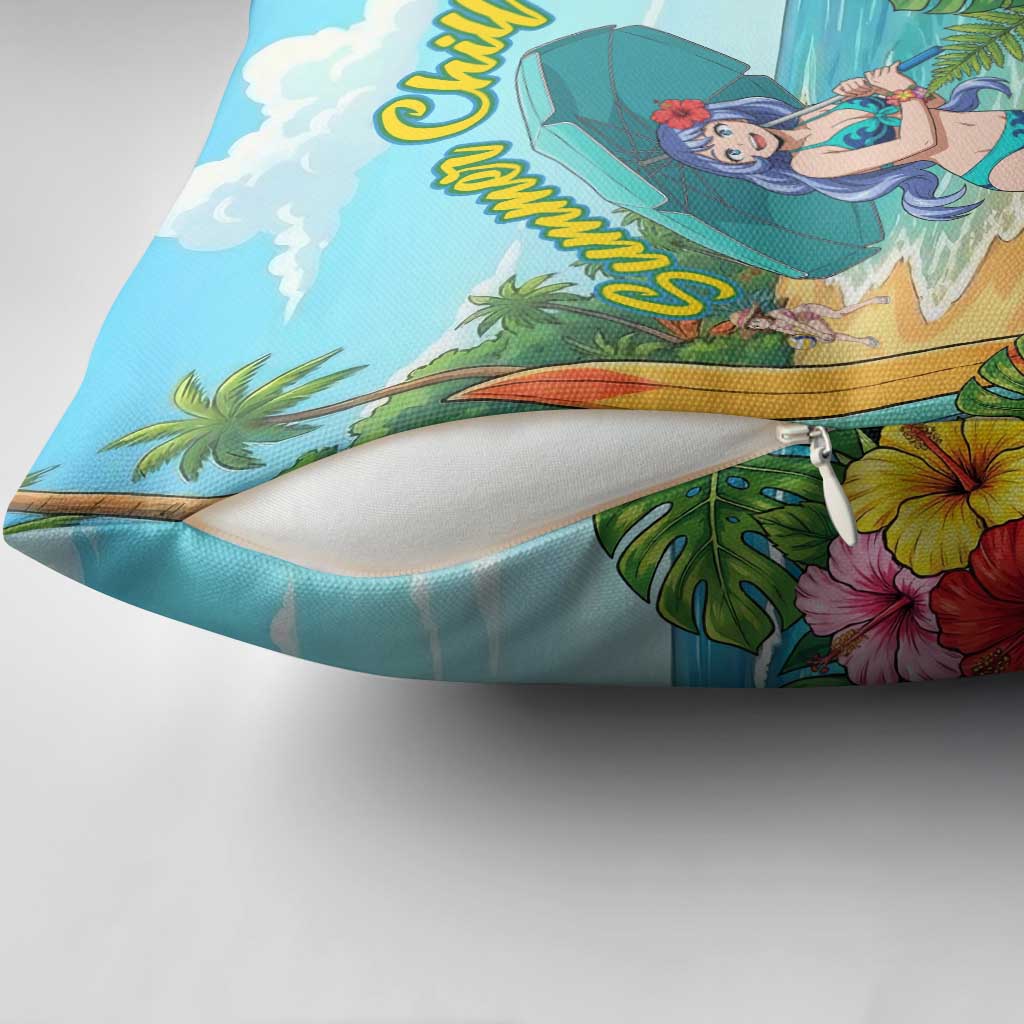 Nejire Hado Summer Chill Pillow Cover Tropical Anime Surfside Art