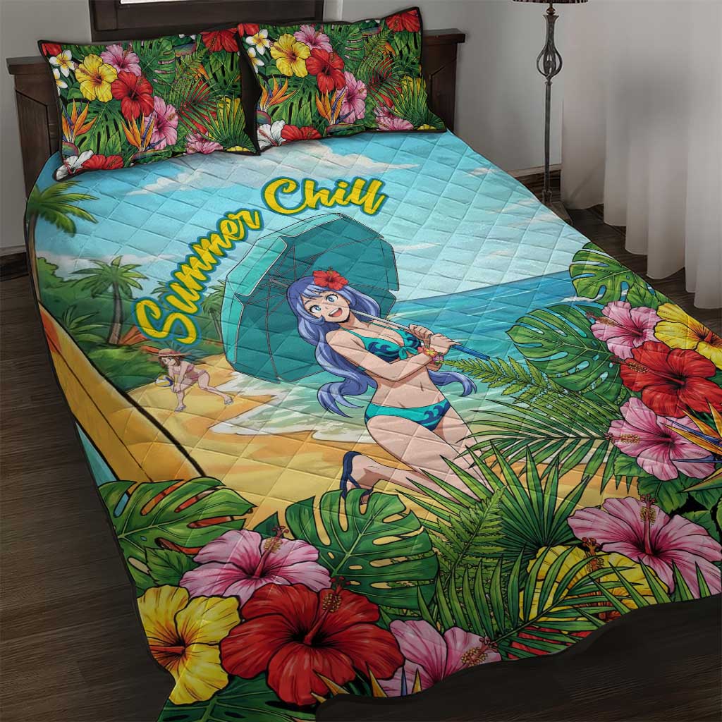 Nejire Hado Summer Chill Quilt Bed Set Tropical Anime Surfside Art