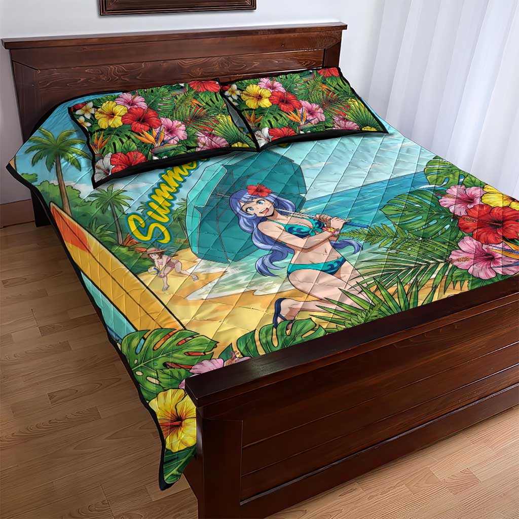 Nejire Hado Summer Chill Quilt Bed Set Tropical Anime Surfside Art