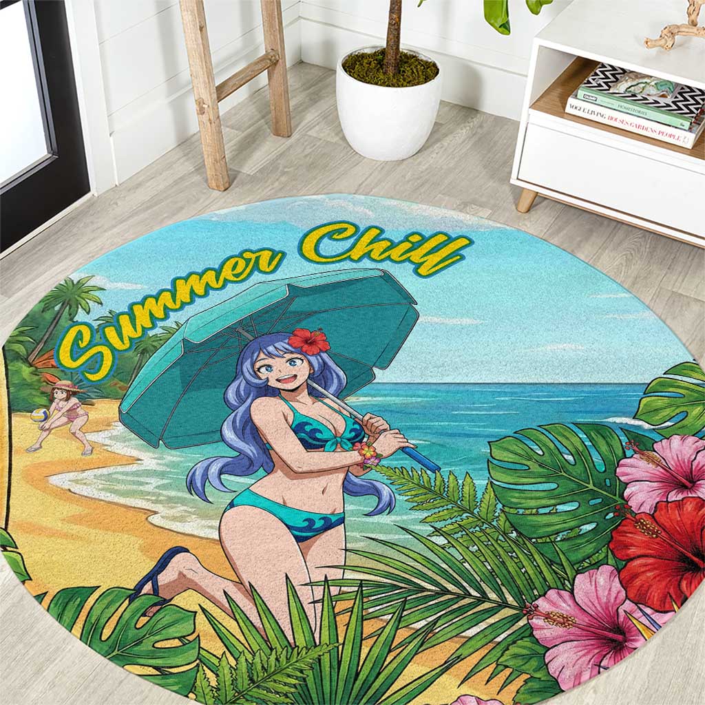 Nejire Hado Summer Chill Round Carpet Tropical Anime Surfside Art
