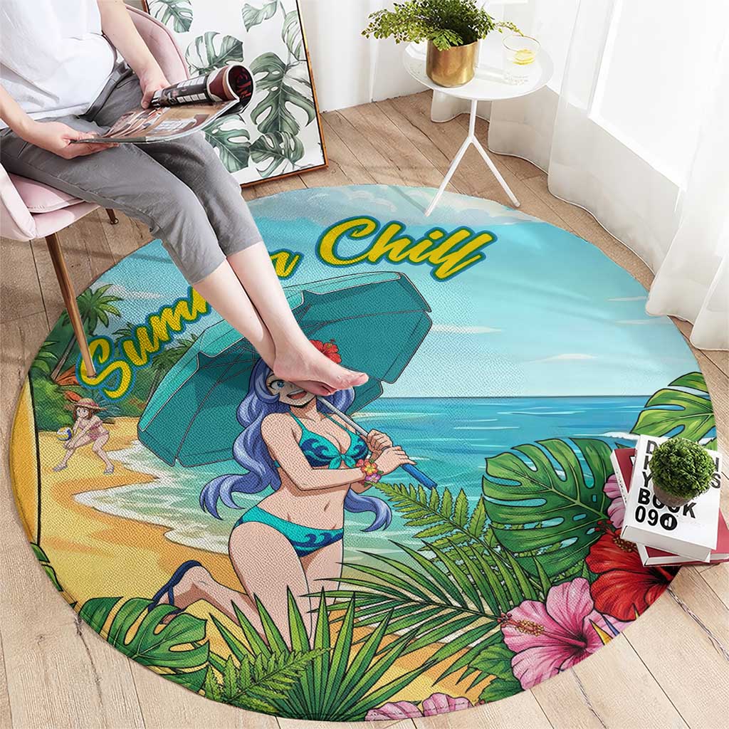 Nejire Hado Summer Chill Round Carpet Tropical Anime Surfside Art