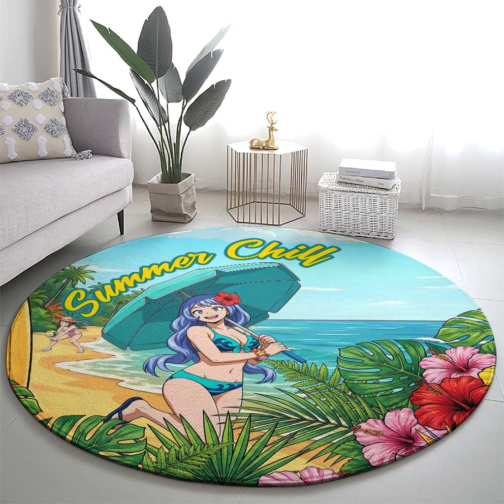 Nejire Hado Summer Chill Round Carpet Tropical Anime Surfside Art
