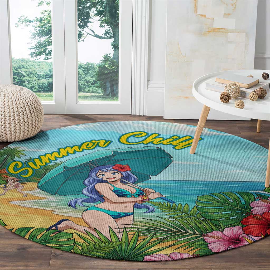 Nejire Hado Summer Chill Round Carpet Tropical Anime Surfside Art