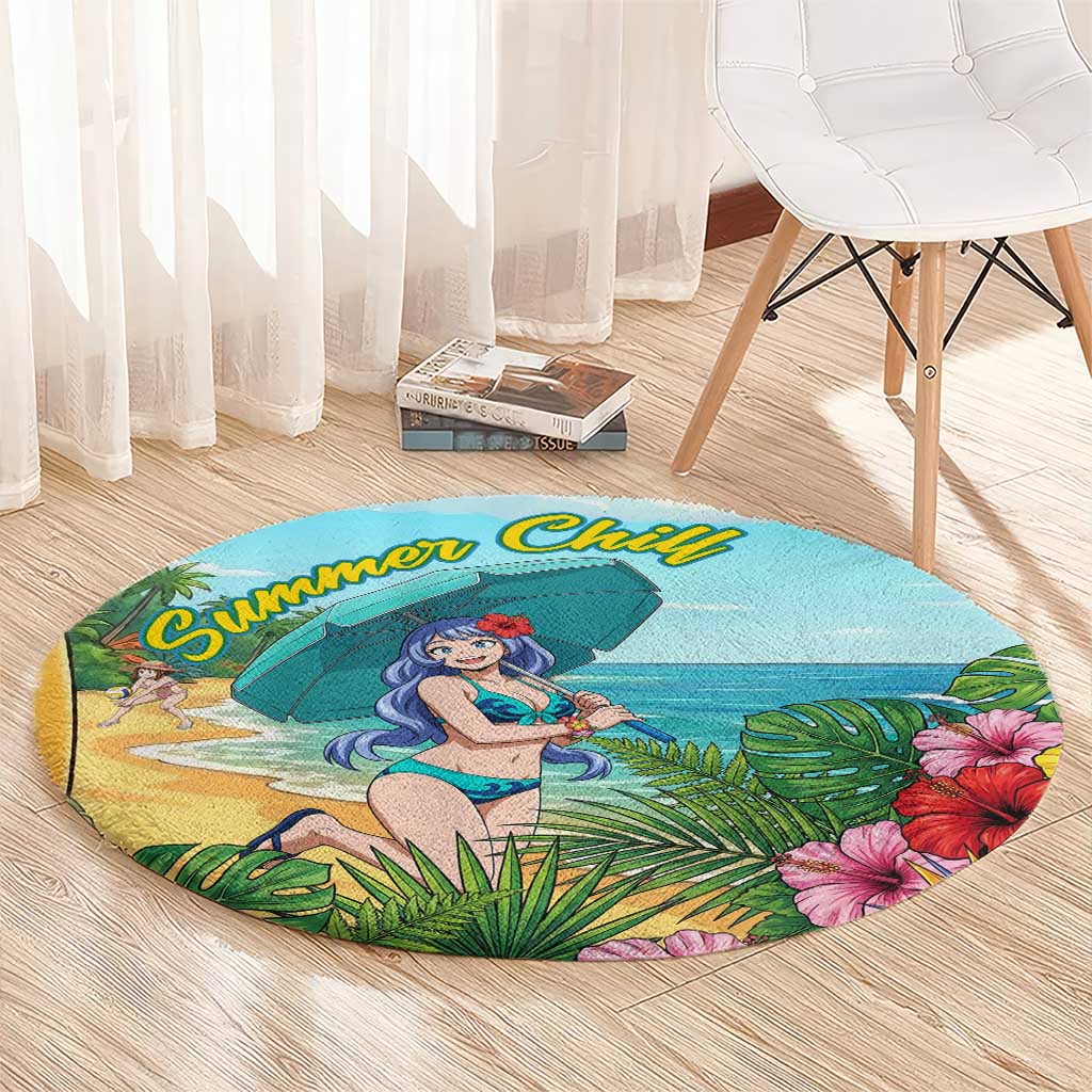 Nejire Hado Summer Chill Round Carpet Tropical Anime Surfside Art