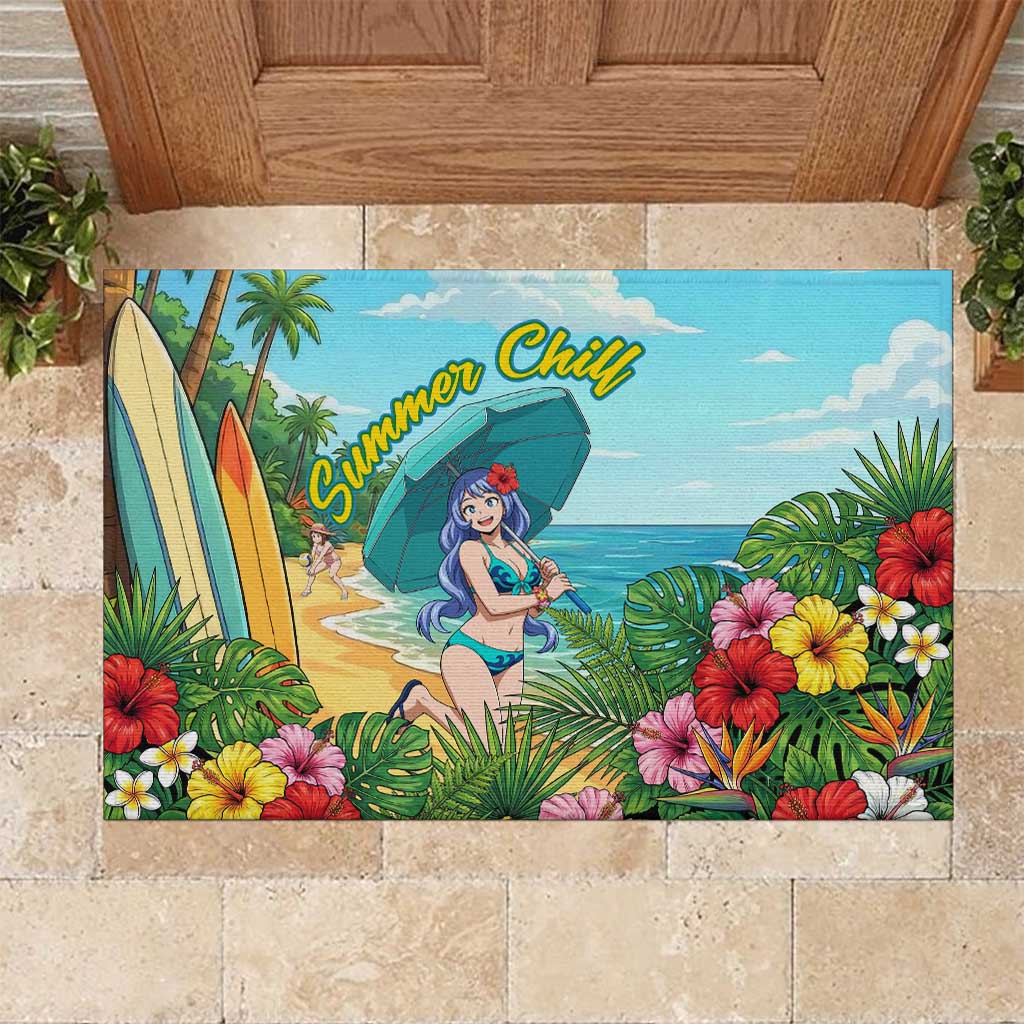 Nejire Hado Summer Chill Rubber Doormat Tropical Anime Surfside Art