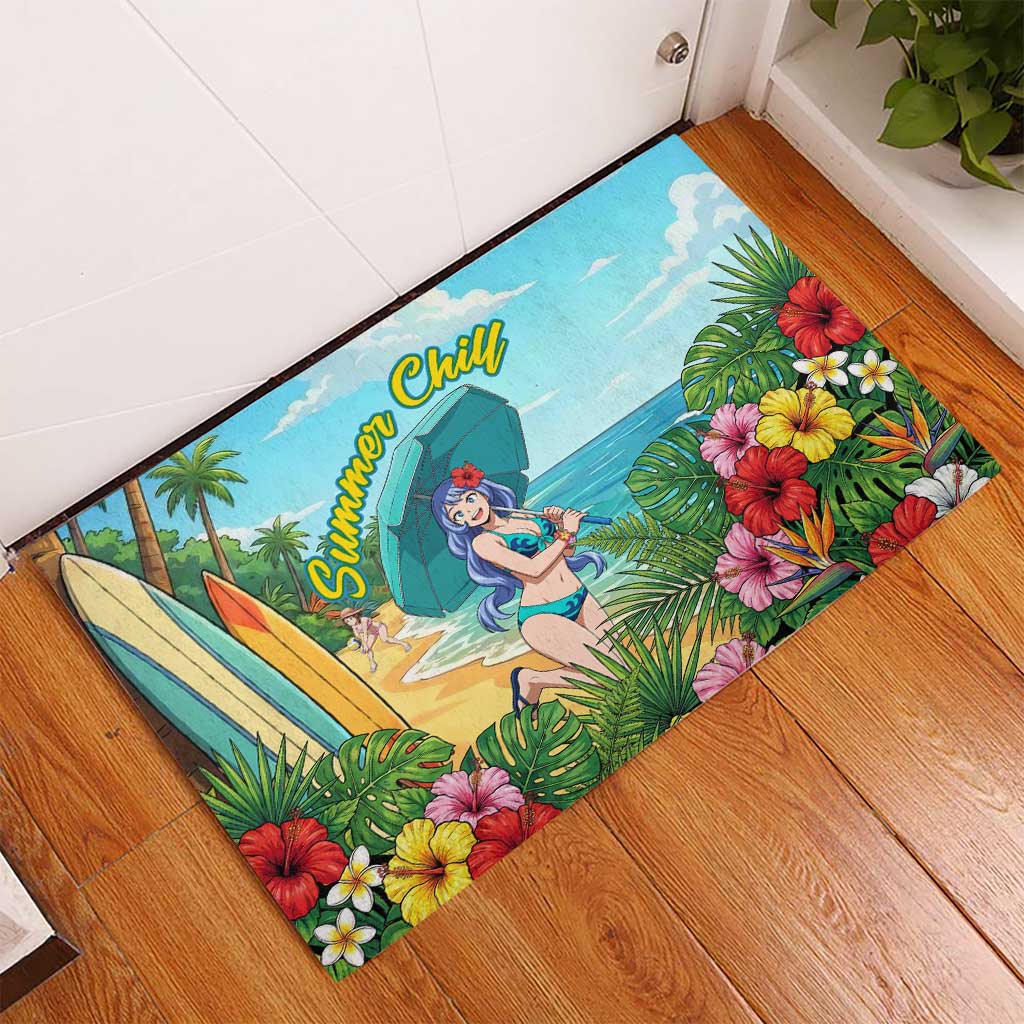 Nejire Hado Summer Chill Rubber Doormat Tropical Anime Surfside Art