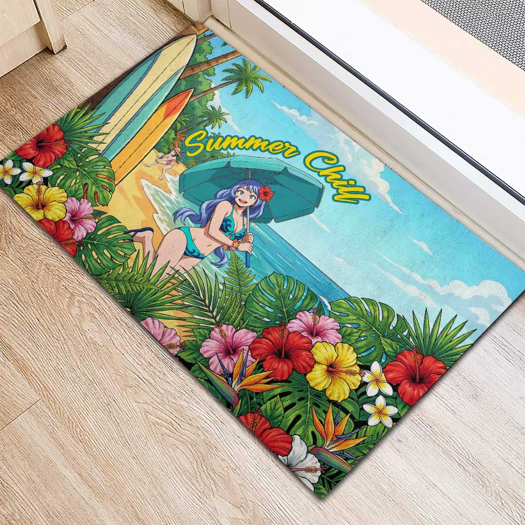 Nejire Hado Summer Chill Rubber Doormat Tropical Anime Surfside Art