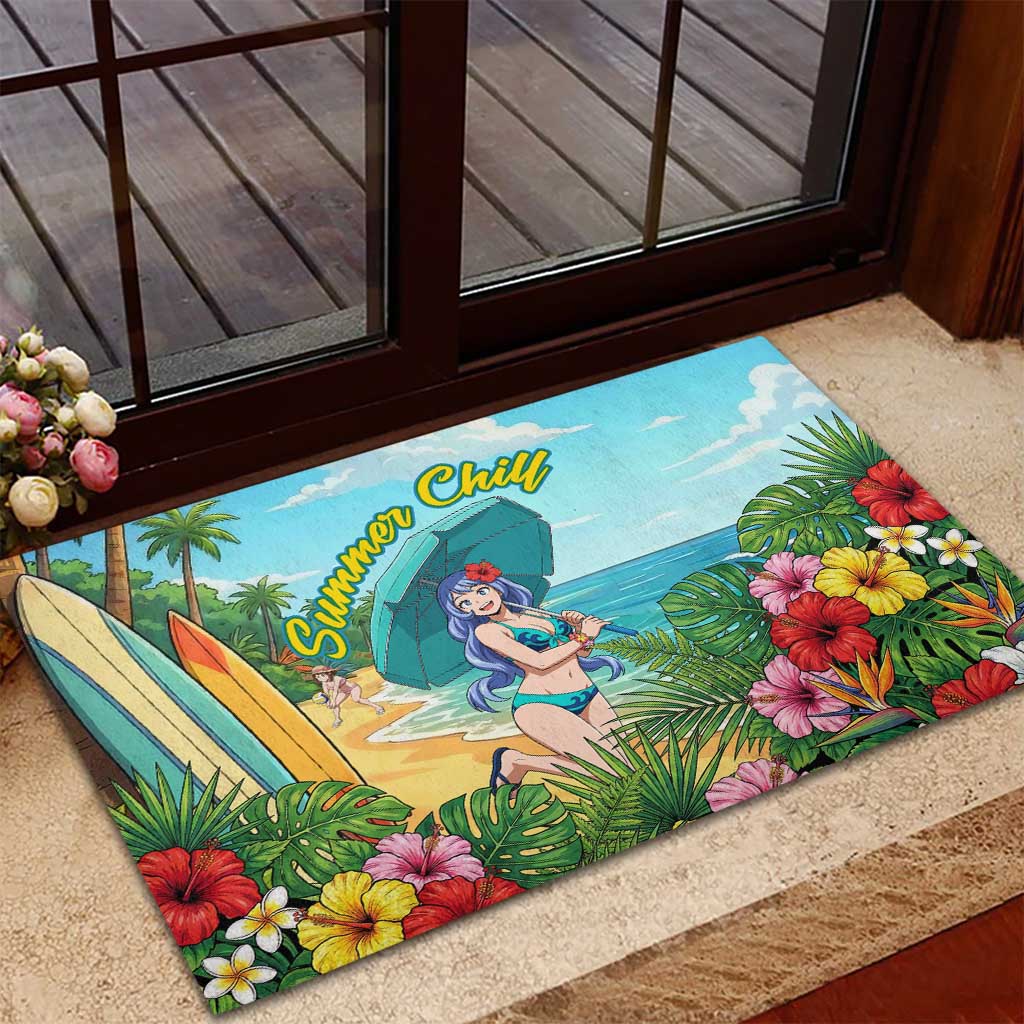 Nejire Hado Summer Chill Rubber Doormat Tropical Anime Surfside Art