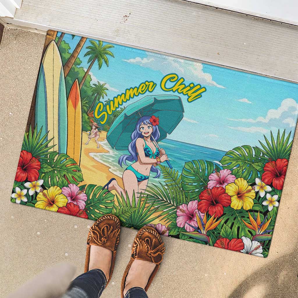 Nejire Hado Summer Chill Rubber Doormat Tropical Anime Surfside Art