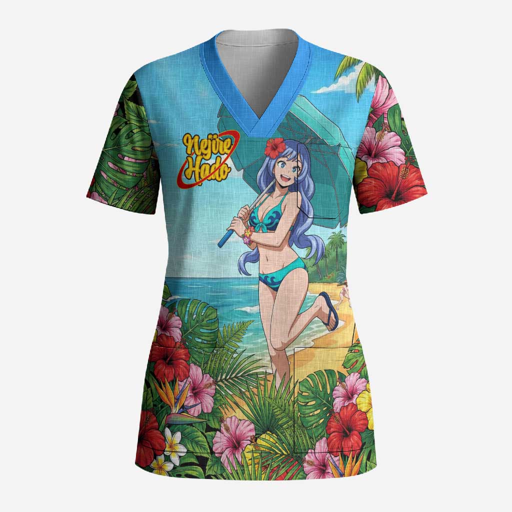 Nejire Hado Summer Chill Scrub Top Tropical Anime Surfside Art