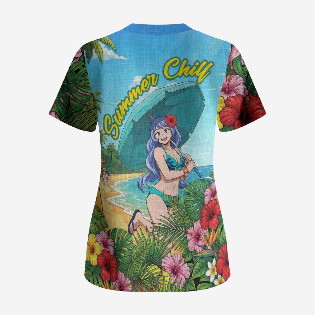 Nejire Hado Summer Chill Scrub Top Tropical Anime Surfside Art