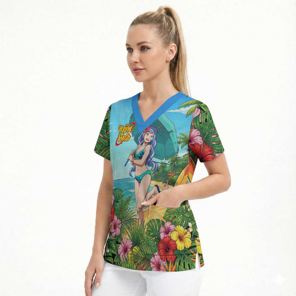 Nejire Hado Summer Chill Scrub Top Tropical Anime Surfside Art