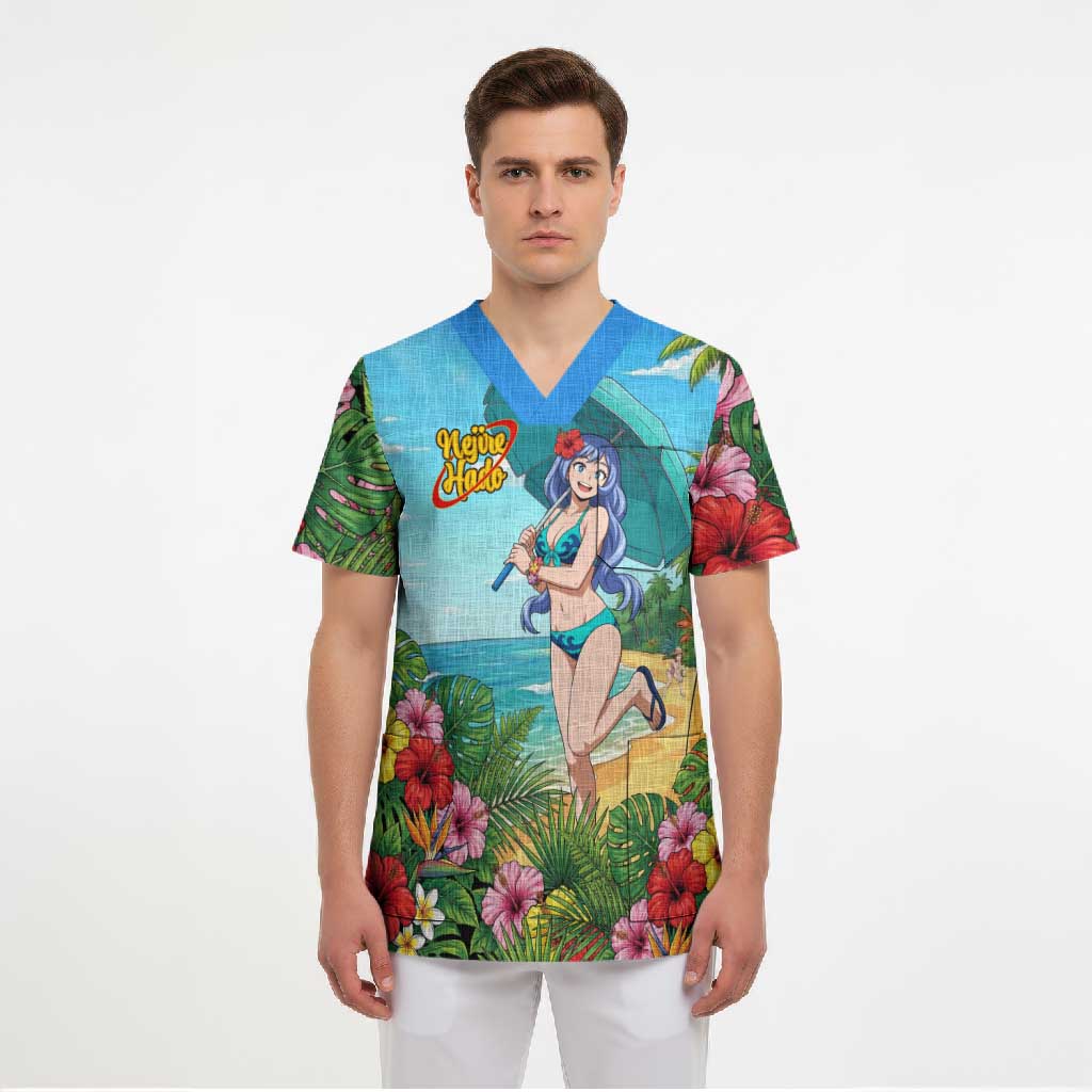 Nejire Hado Summer Chill Scrub Top Tropical Anime Surfside Art