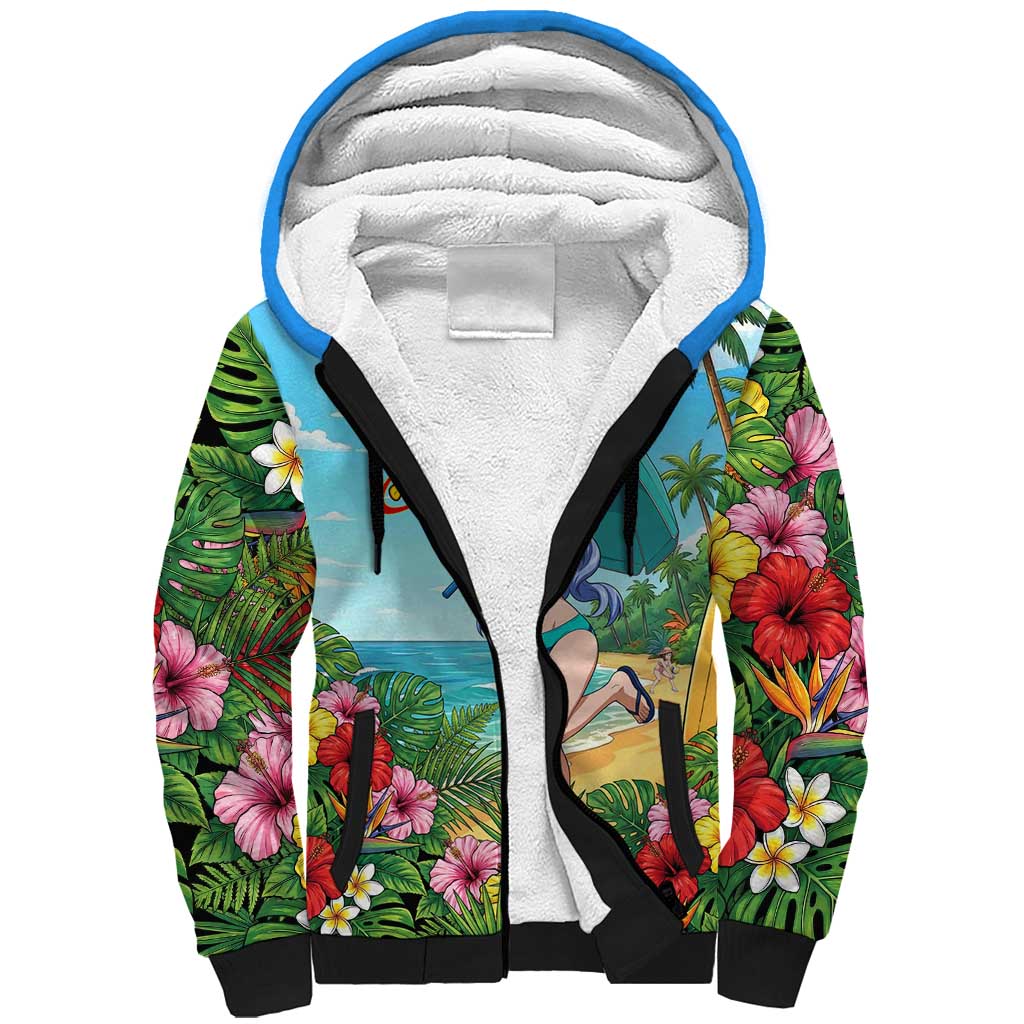Nejire Hado Summer Chill Sherpa Hoodie Tropical Anime Surfside Art