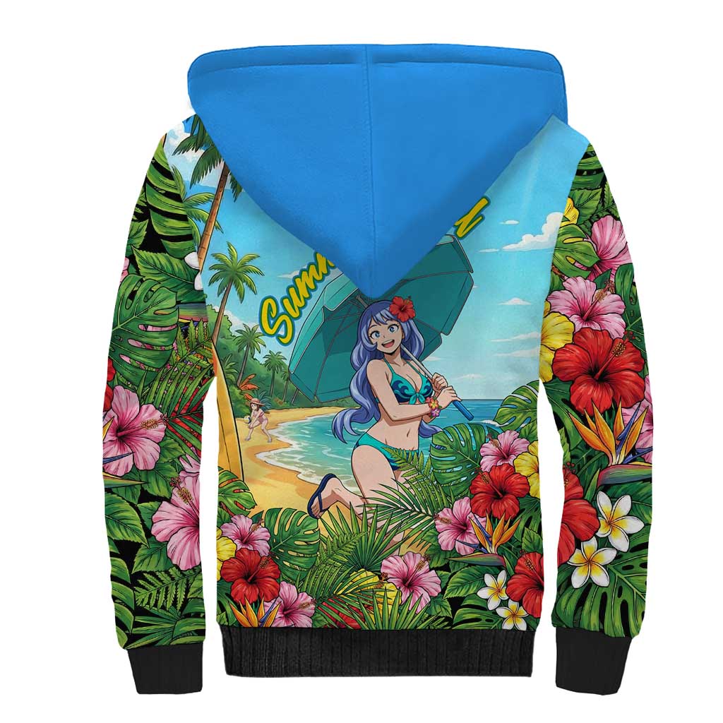 Nejire Hado Summer Chill Sherpa Hoodie Tropical Anime Surfside Art