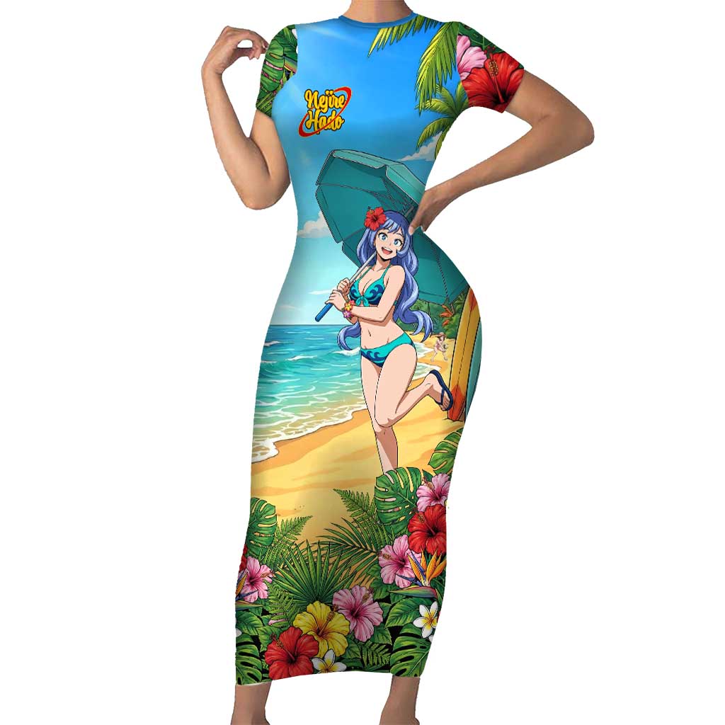 Nejire Hado Summer Chill Short Sleeve Bodycon Dress Tropical Anime Surfside Art
