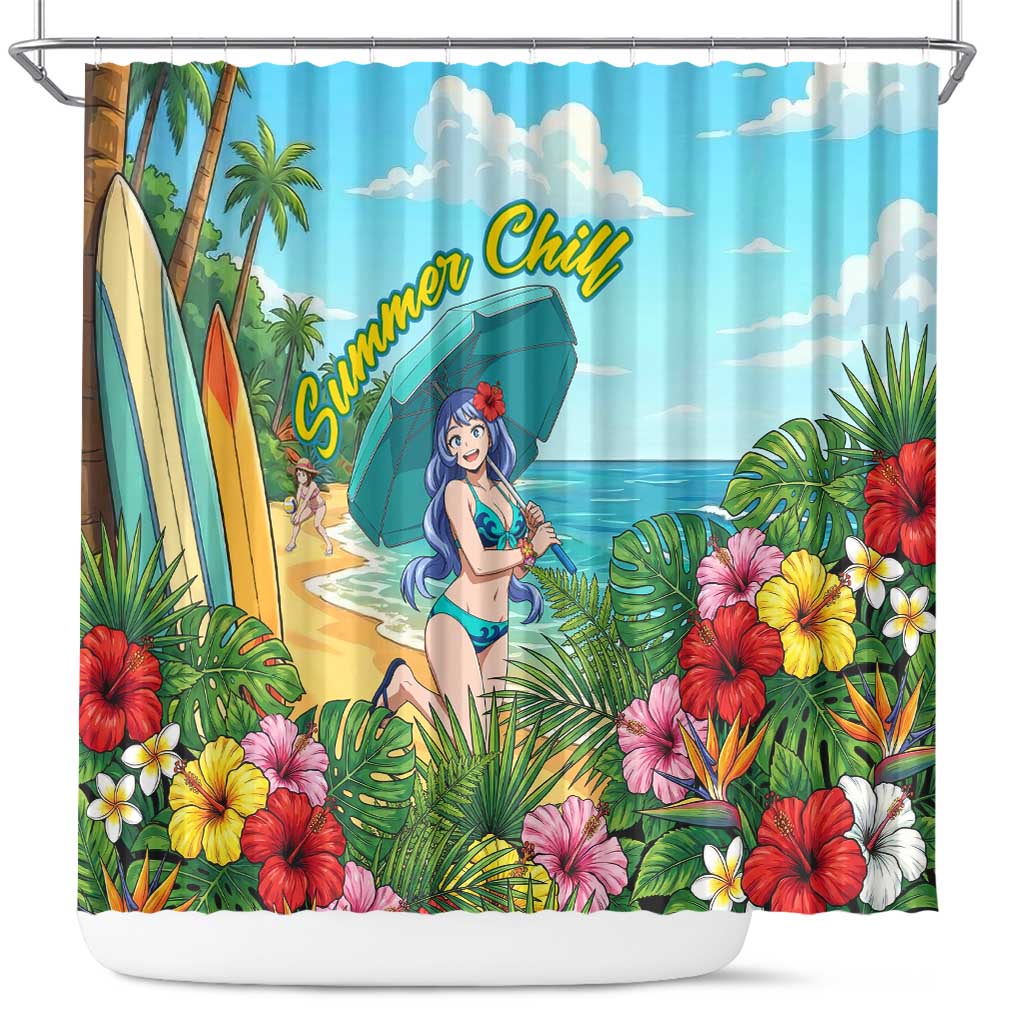 Nejire Hado Summer Chill Shower Curtain Tropical Anime Surfside Art
