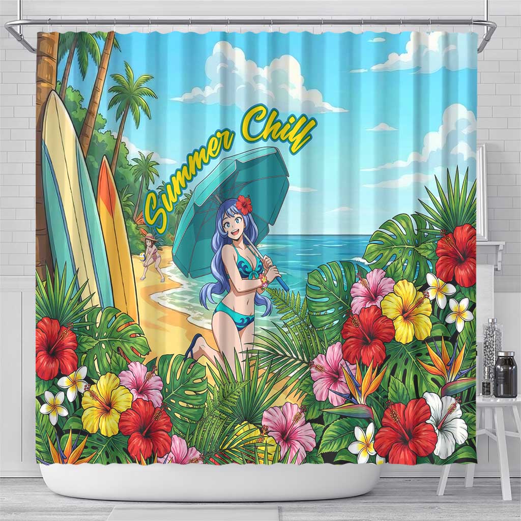 Nejire Hado Summer Chill Shower Curtain Tropical Anime Surfside Art