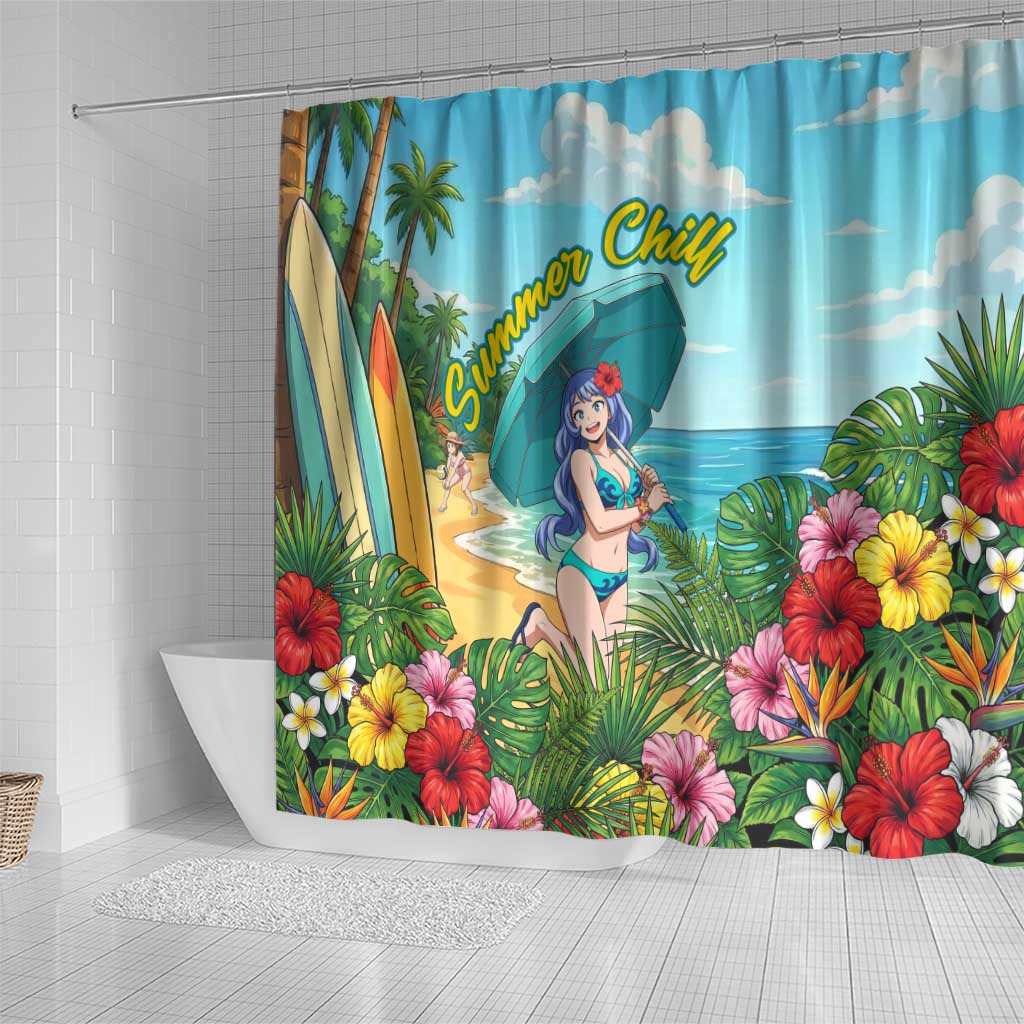 Nejire Hado Summer Chill Shower Curtain Tropical Anime Surfside Art